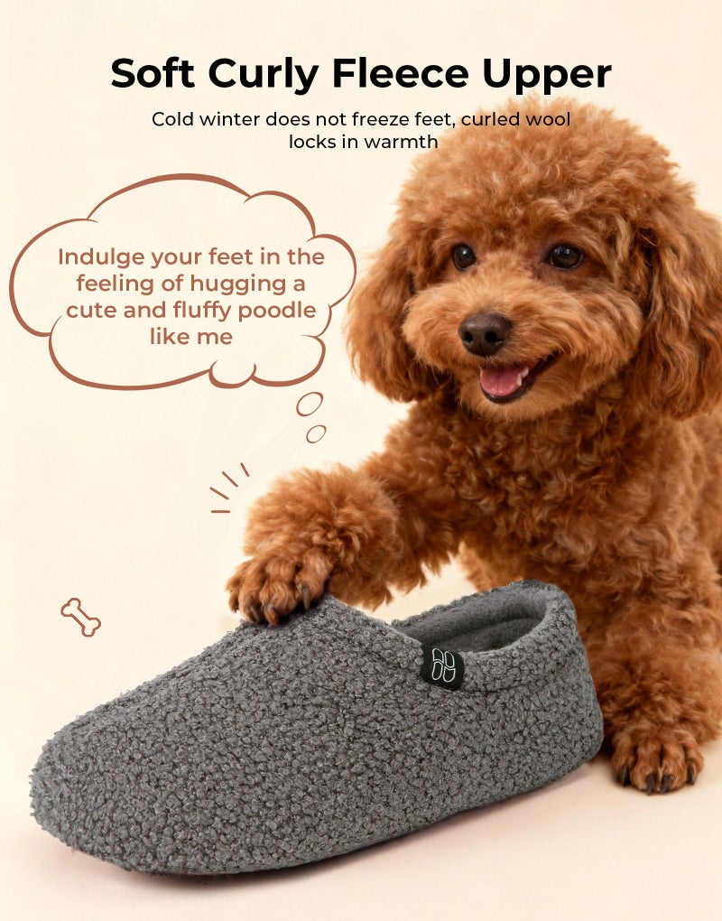 HomeTop Women's Fuzzy Curly Fur Memory Foam Loafer Slippers Bedroom House Shoes with Polar Fleece Lining (9-10, Grey) - Image 3